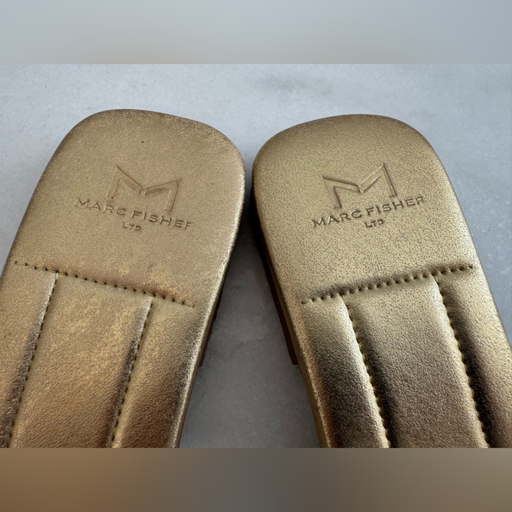 Marc Fisher Gold Woven Sandals Size 8 - Picture 5 of 7